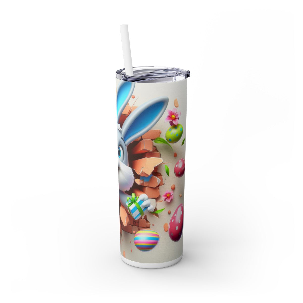 3D Easter Bunny Skinny Tumbler with Straw, 20oz