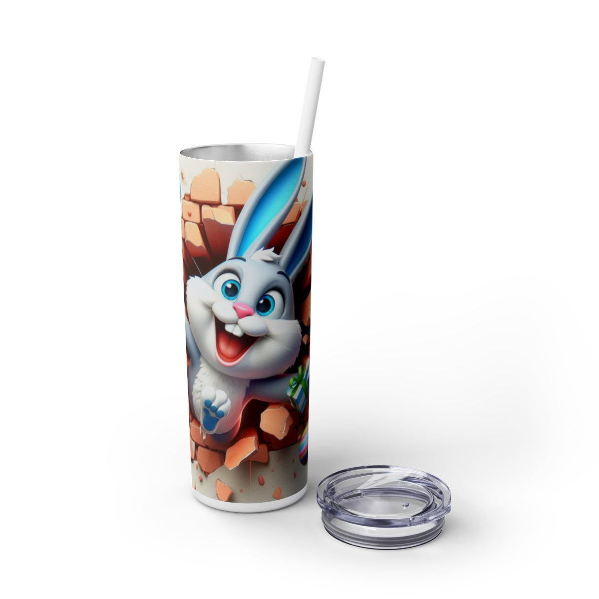 3D Easter Bunny Skinny Tumbler with Straw, 20oz