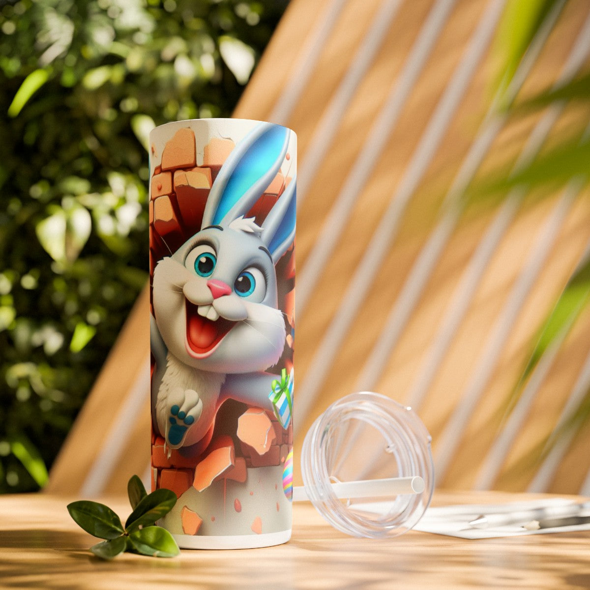 3D Easter Bunny Skinny Tumbler with Straw, 20oz