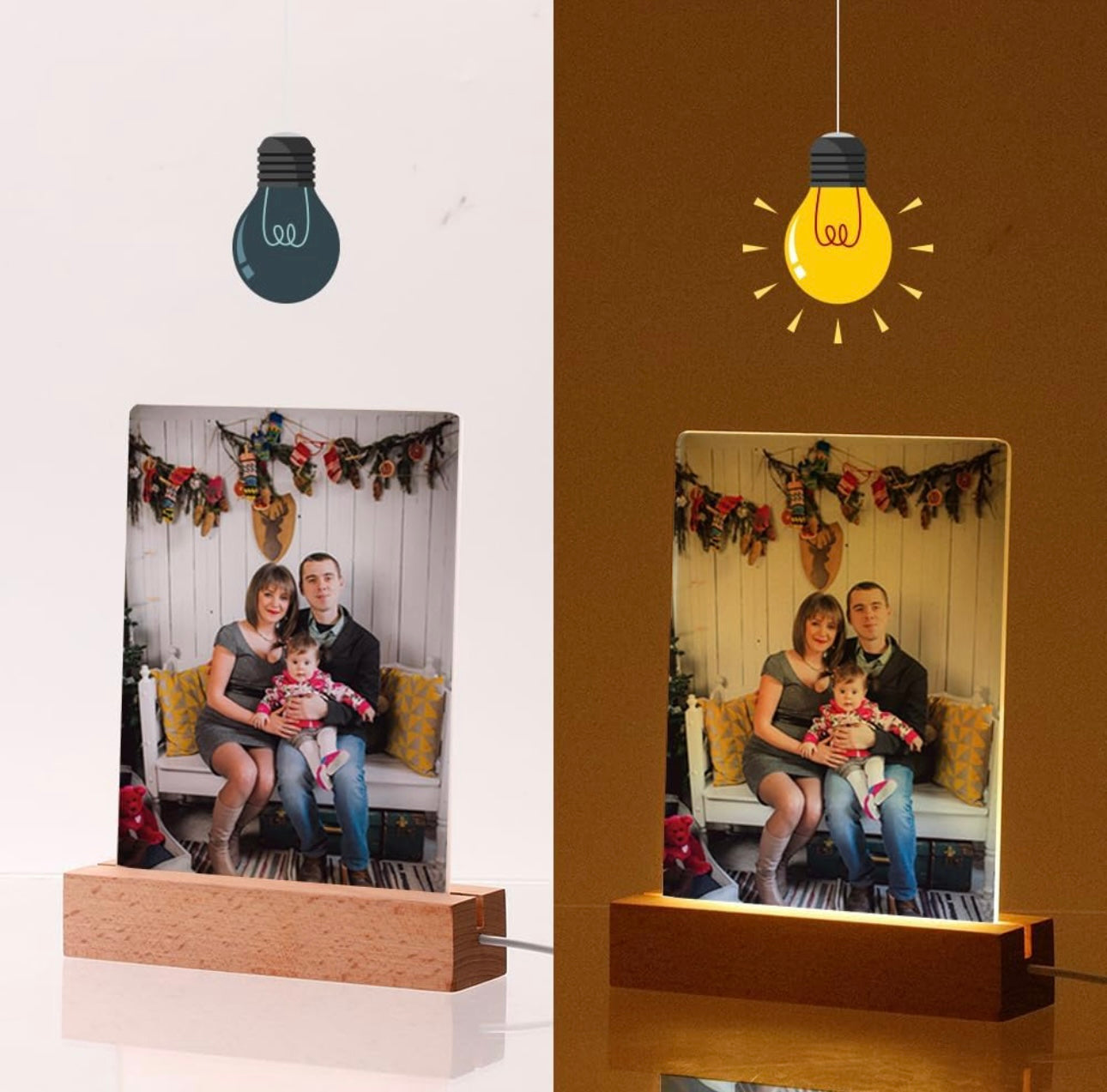 LED Acrylic Photo Frames Night Light 5"x7" with warm color light, wood stand