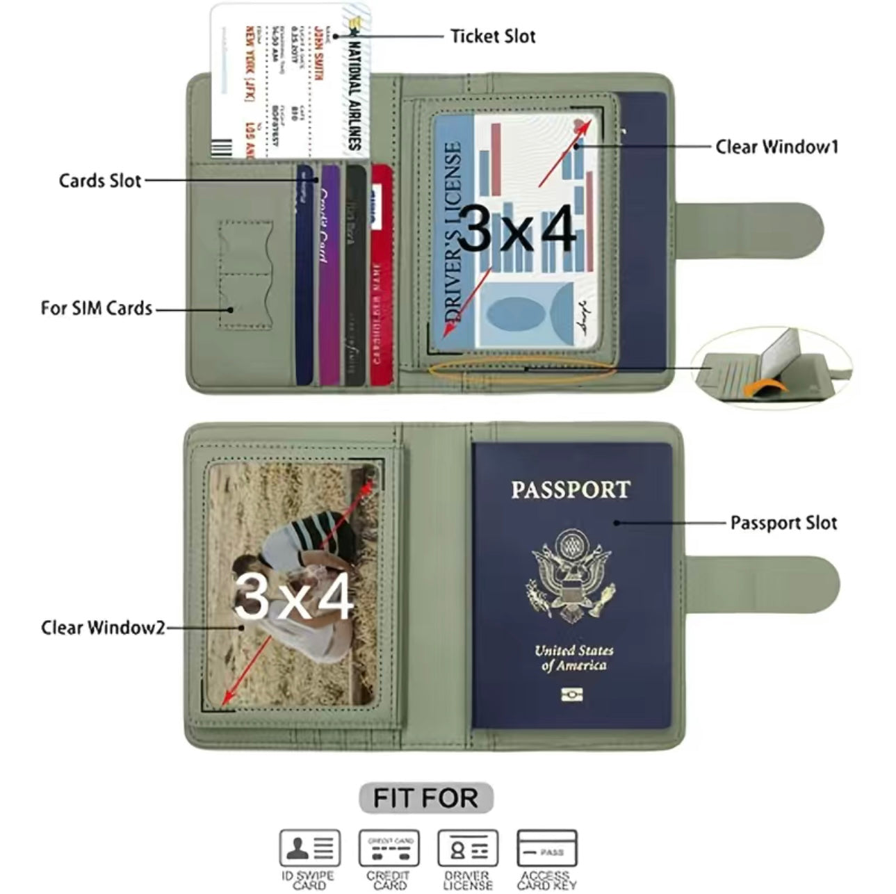 Passport Holder w/ Card Slots, Rfid blocking