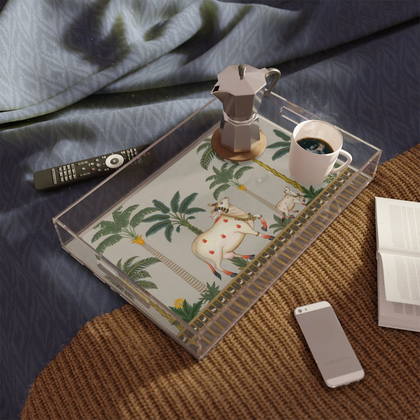 Indian Cows Acrylic Serving Tray | Pichwai Inspired Palm Print
