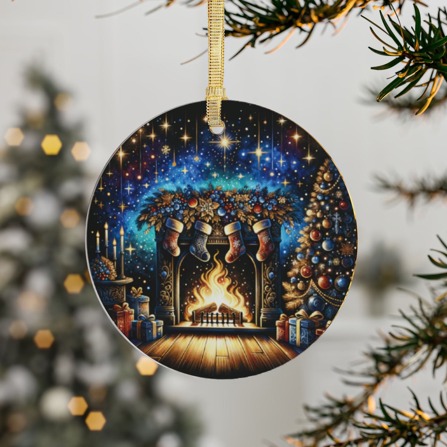 Acrylic Ornaments:  Starry Night Fireplace