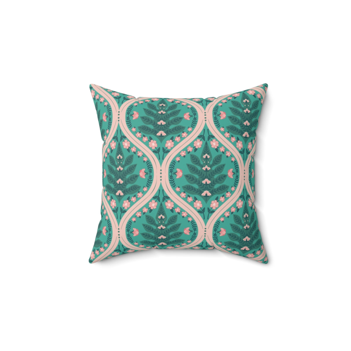 Teal Botanical Tile Pattern Pillow | Square Throw Pillow
