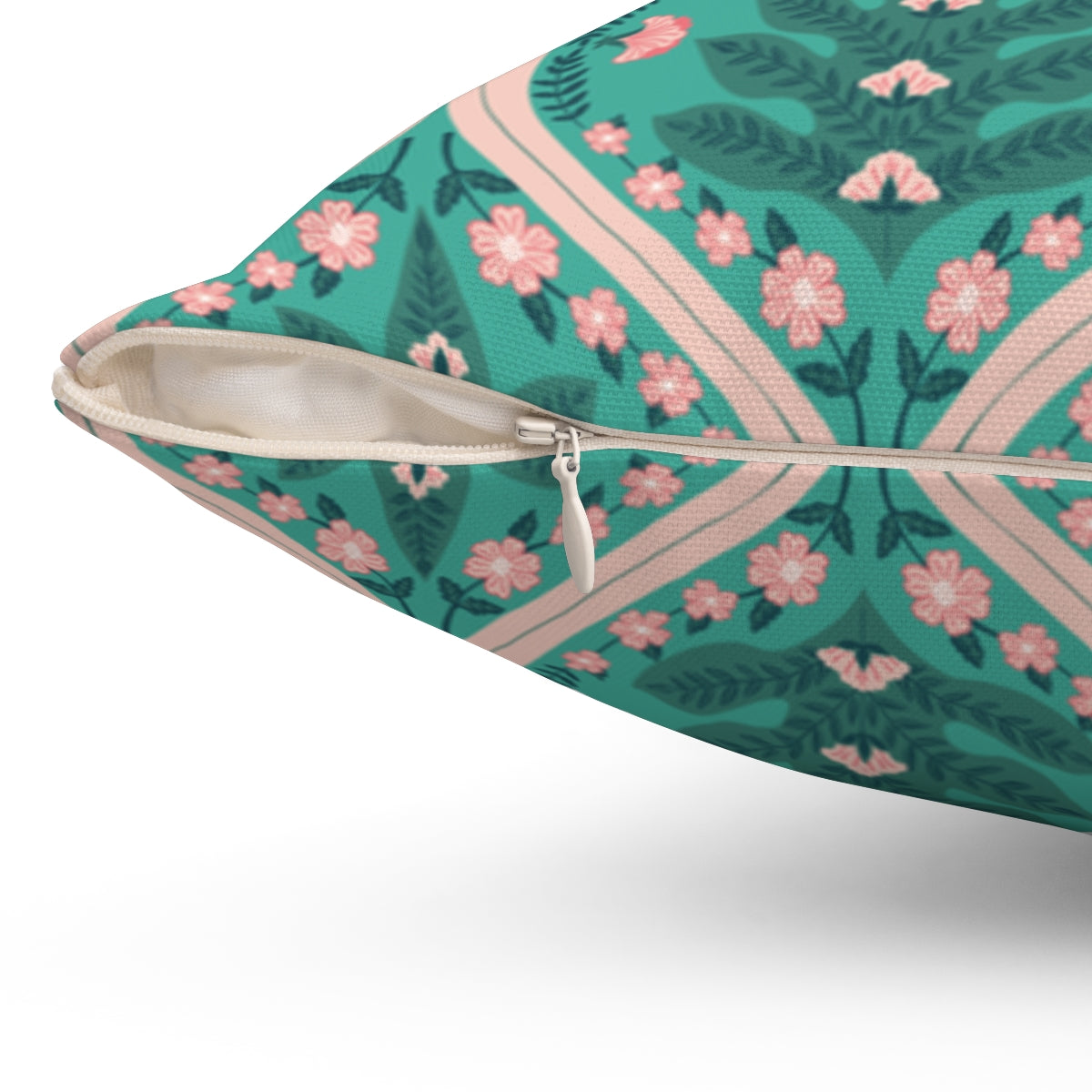 Teal Botanical Tile Pattern Pillow | Square Throw Pillow