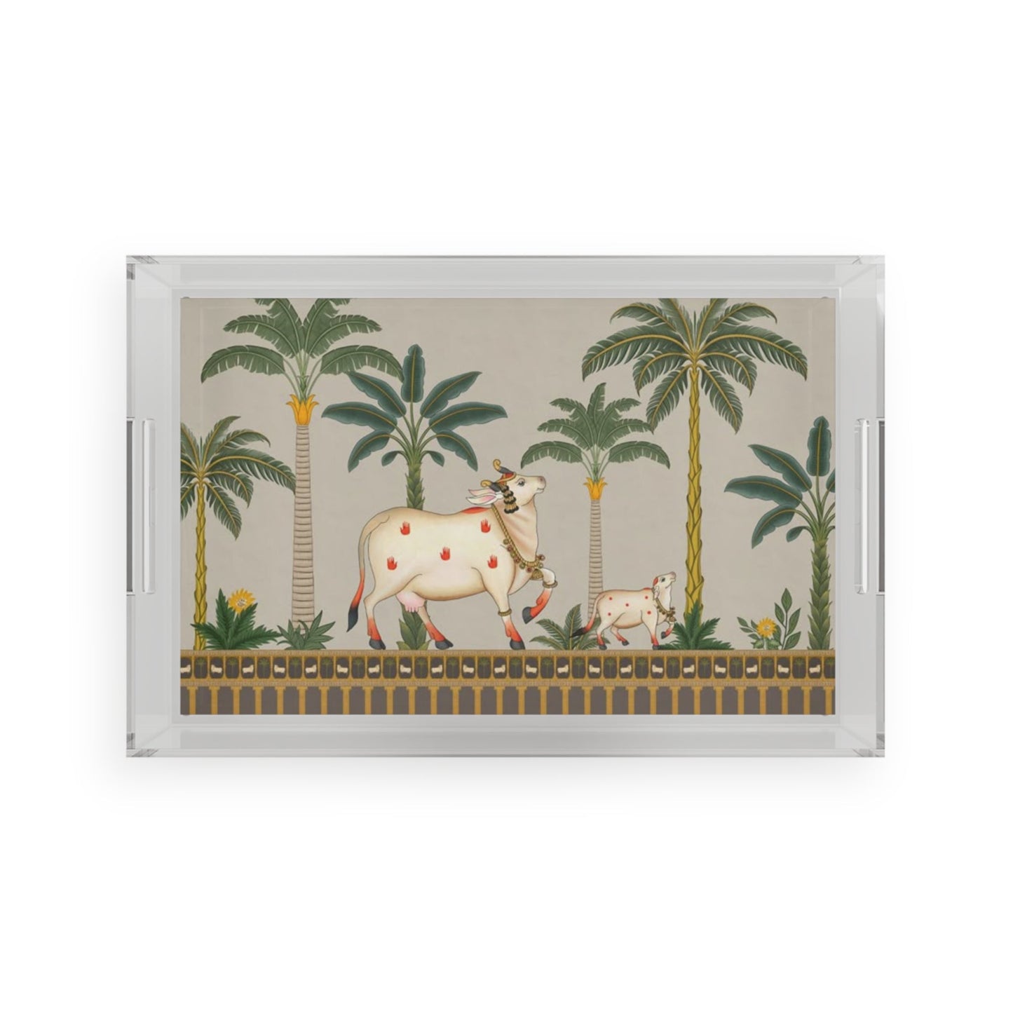 Indian Cows Acrylic Serving Tray | Pichwai Inspired Palm Print