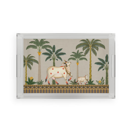 Indian Cows Acrylic Serving Tray | Pichwai Inspired Palm Print
