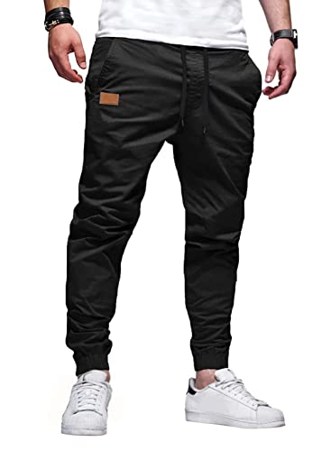 JMIERR Mens Casual Joggers Pants - Cotton Drawstring Chino Cargo Pants Hiking Outdoor Twill Track Jogging Sweatpants Pants