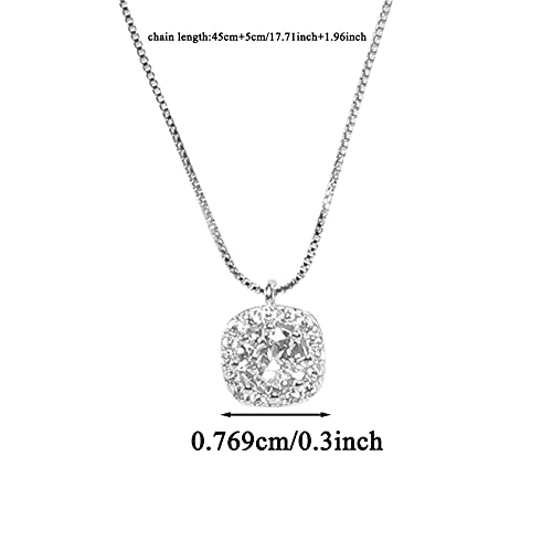 Exquisite Necklace Square Diamond Sterling Silver Necklace Clavicle Chain Jewelry Pendant Gift for Ladies 1pc