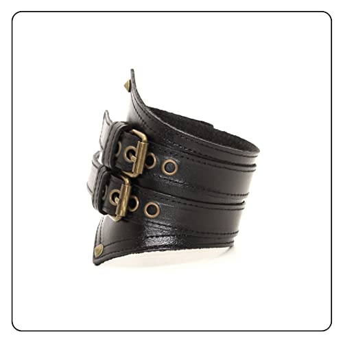 Fusamk Punk Rock Belt Buckle Wristband Wide Leather Arm Cuff Bracelet