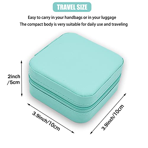 MODENGKONGJIAN Mini Jewelry Travel Case, PU Leather Travel Jewelry Organizer Box, Small Portable Portable Jewellery Storage Holder for Womens Rings Earrings Necklaces Bracelets (Blue)