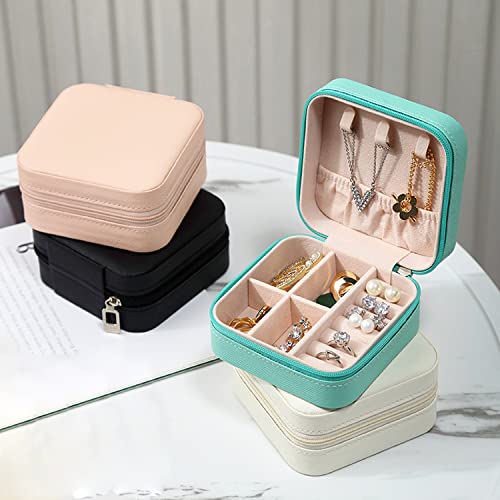 MODENGKONGJIAN Mini Jewelry Travel Case, PU Leather Travel Jewelry Organizer Box, Small Portable Portable Jewellery Storage Holder for Womens Rings Earrings Necklaces Bracelets (Blue)