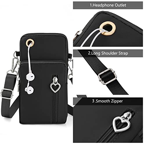 Crossbody Wallet Phone Bag for Women, Nylon Small Crossbody Shoulder Bag Arm Bag, Cell Phone Purse, with Headphone Port