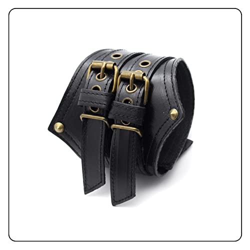 Fusamk Punk Rock Belt Buckle Wristband Wide Leather Arm Cuff Bracelet