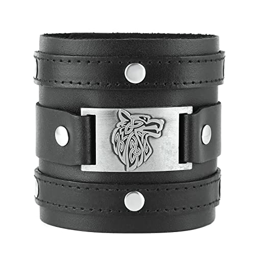 HZMAN Black Wide Leather Bracelets for Men Women Punk Rock Biker Cuff Wrap Wristband