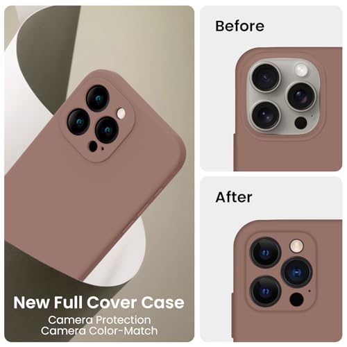 FireNova Designed for iPhone 15 Pro Case, Silicone Upgraded [Camera Protection] Phone Case with [2 Screen Protectors], Soft Anti-Scratch Microfiber Lining Inside, 6.1 inch, Light Brown