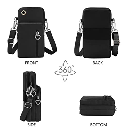 Crossbody Wallet Phone Bag for Women, Nylon Small Crossbody Shoulder Bag Arm Bag, Cell Phone Purse, with Headphone Port