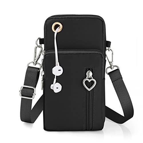 Crossbody Wallet Phone Bag for Women, Nylon Small Crossbody Shoulder Bag Arm Bag, Cell Phone Purse, with Headphone Port