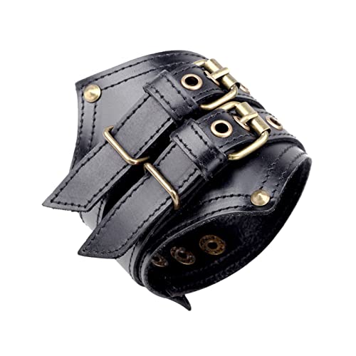 Fusamk Punk Rock Belt Buckle Wristband Wide Leather Arm Cuff Bracelet