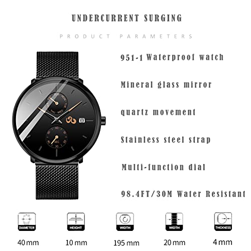 UNDERCURRENT SURGING Mens Watches Waterproof - Fashion Wrist Watch for Men Unisex Dress with Stainless Steel Mesh Band,Watches for Men with Auto Date,Valentine's Day,Gifts for gf bf her him