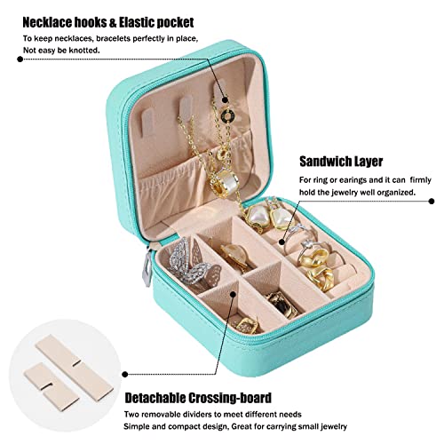 MODENGKONGJIAN Mini Jewelry Travel Case, PU Leather Travel Jewelry Organizer Box, Small Portable Portable Jewellery Storage Holder for Womens Rings Earrings Necklaces Bracelets (Blue)