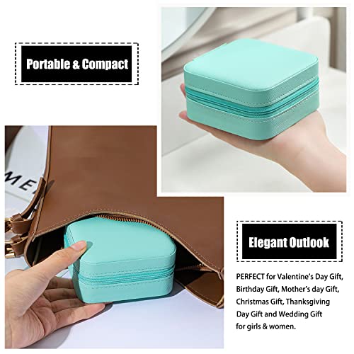 MODENGKONGJIAN Mini Jewelry Travel Case, PU Leather Travel Jewelry Organizer Box, Small Portable Portable Jewellery Storage Holder for Womens Rings Earrings Necklaces Bracelets (Blue)