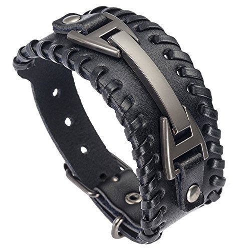 Hamoery Men Leather Bracelet Punk Braided Rope Alloy Bracelet Bangle Wristband