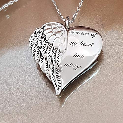 smallwoodi Exquisite Stylish Pendant,Fashion Women Angel A Piece Of My Heart Has Wings Letter Pendant Necklace Gift for Women Jewelry Silver