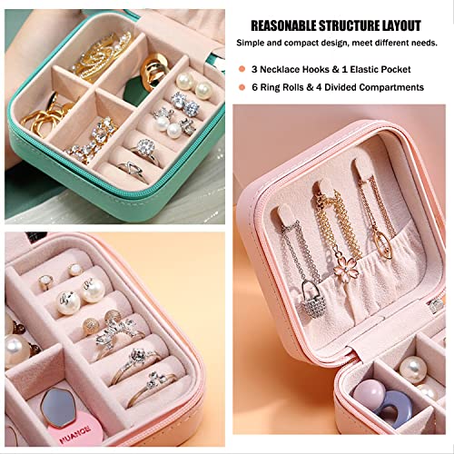 MODENGKONGJIAN Mini Jewelry Travel Case, PU Leather Travel Jewelry Organizer Box, Small Portable Portable Jewellery Storage Holder for Womens Rings Earrings Necklaces Bracelets (Blue)