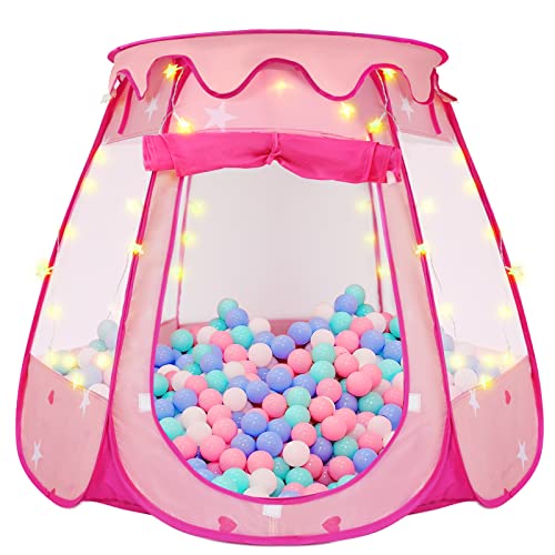 Princess Tent for Kids, Ball Pits for Toddlers 1-3 with Star Light, Girl Toys, 1/2/3 Year Old Girl Gifts, Toys for Girls with Carrying Bag, Indoor & Outdoor Play Tent, 49'' X 33'' (DxH)