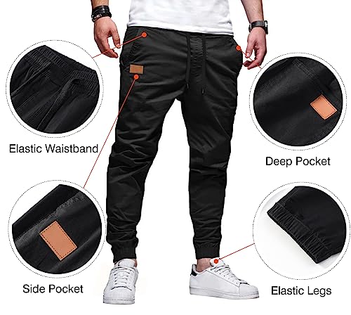 JMIERR Mens Casual Joggers Pants - Cotton Drawstring Chino Cargo Pants Hiking Outdoor Twill Track Jogging Sweatpants Pants