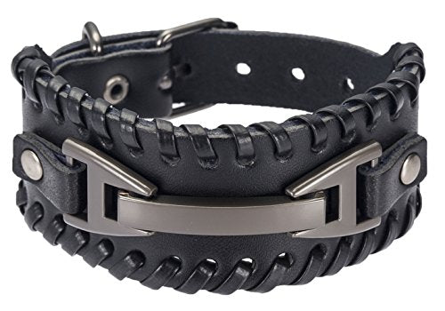 Hamoery Men Leather Bracelet Punk Braided Rope Alloy Bracelet Bangle Wristband