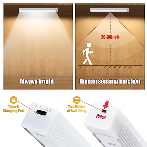 Motion Sensor Light Indoor Under Cabinet Lights Wardrobe Light Under Counter Lights Wireless Night Lights with USB Rechargeable for Closet Hallway Stairway Wardrobe Kitchen by DWEPU (7.9 inches)