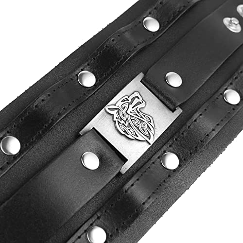 HZMAN Black Wide Leather Bracelets for Men Women Punk Rock Biker Cuff Wrap Wristband