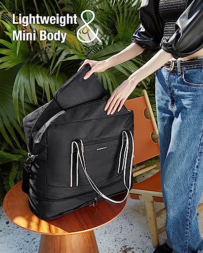 For Spirit Airlines Personal Item Bag 18x14x8 BAGSMART Foldable Travel Duffel Bag Tote Weekend Overnight Bag Carry on Luggage for Women and Men(Black)