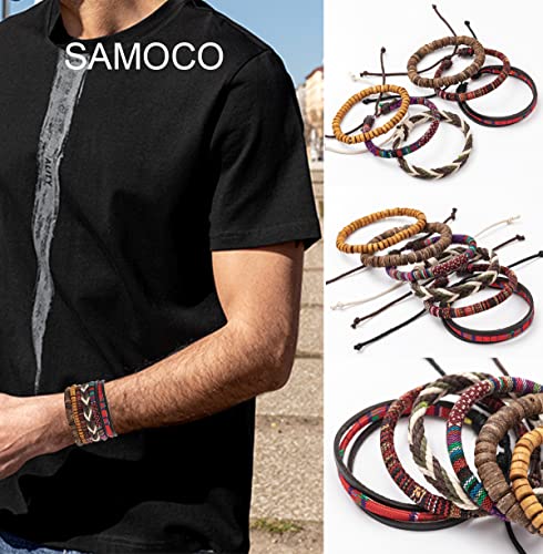 SAMOCO 36Pcs Braided Leather Bracelet for Men Women Cuff Wrap Bracelet Adjustable Black Brown Tribal Wristbands Multilayered Handmade Wrap Bracelets