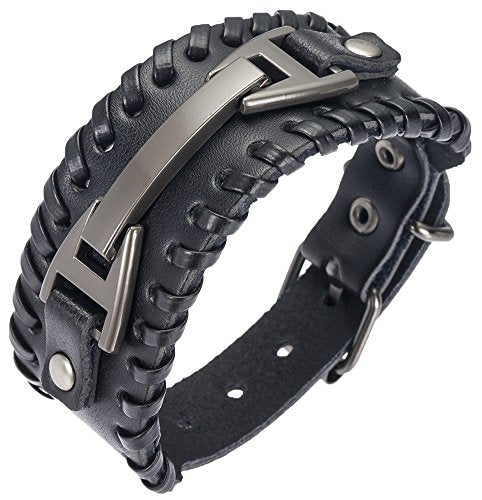 Hamoery Men Leather Bracelet Punk Braided Rope Alloy Bracelet Bangle Wristband