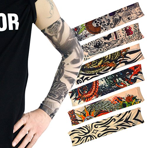 HOVEOX 20pcs Temporary Tattoo Arm Sleeves Arts Fake Slip on Arm Sunscreen Sleeves Body Art Stockings Protector -Designs Tribal, Tiger, Dragon, Skull, and Etc Unisex Stretchable Cosplay Accessories