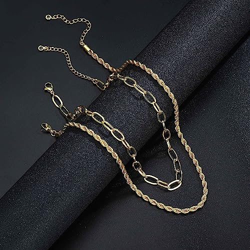 Yesteel Gold Chain Necklaces for Women - 14k Gold Plated Chain Necklace Simple Layered Necklaces Cuban Paperclip Rope Chain Gold Choker Necklaces Jewelry Gifts for Women Girls