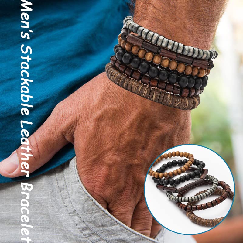 SAMOCO 36Pcs Braided Leather Bracelet for Men Women Cuff Wrap Bracelet Adjustable Black Brown Tribal Wristbands Multilayered Handmade Wrap Bracelets