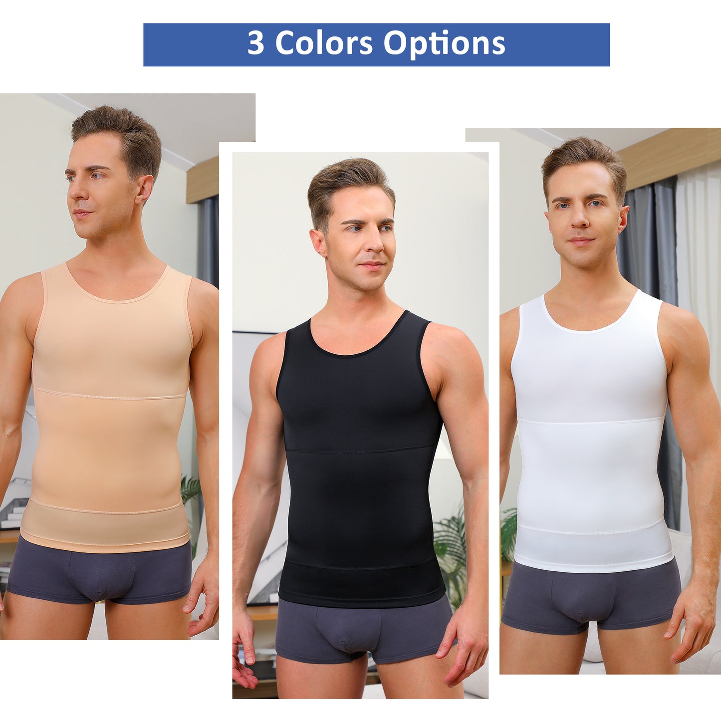 Mens Compression Shirt Slimming Body Shaper Vest Workout Tank Tops Abs Abdomen Undershirts